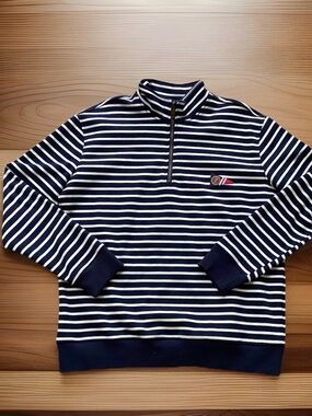 KJP Newport Regatta 1/4 Zip Pullover M Blue White Stripe Flag Brand Logo